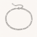 Silver-tone titanium steel Figaro chain anklet on an off-white background