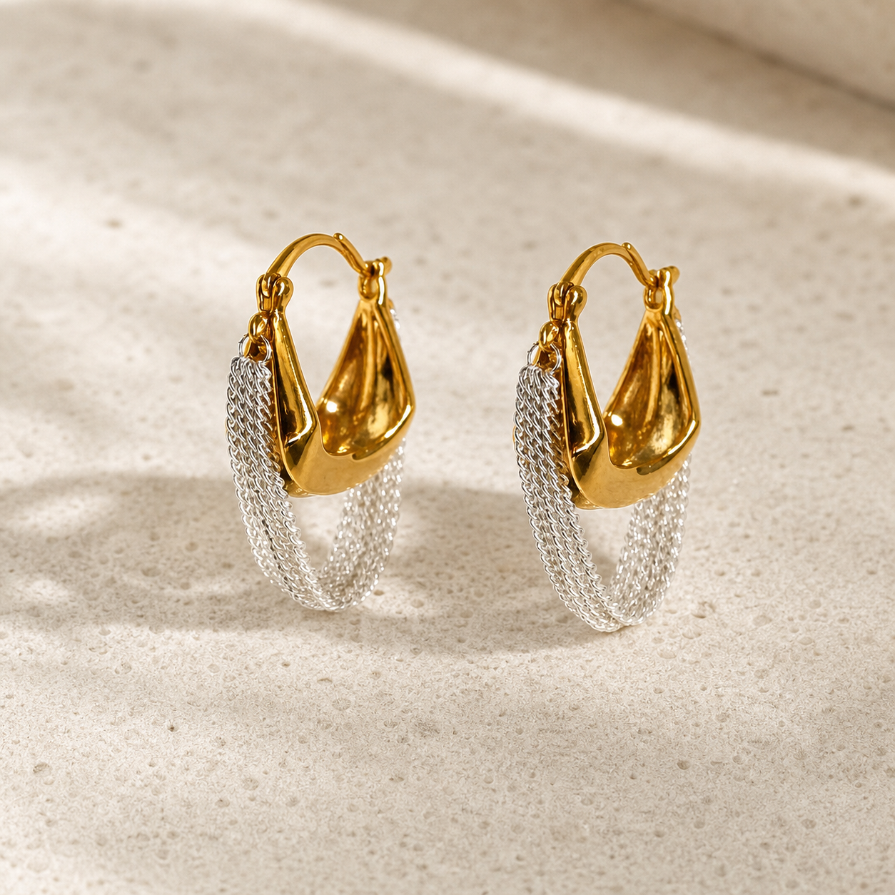 Two-tone chain tassel hoop earrings product view