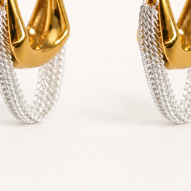 Two-tone chain tassel hoop earrings product view
