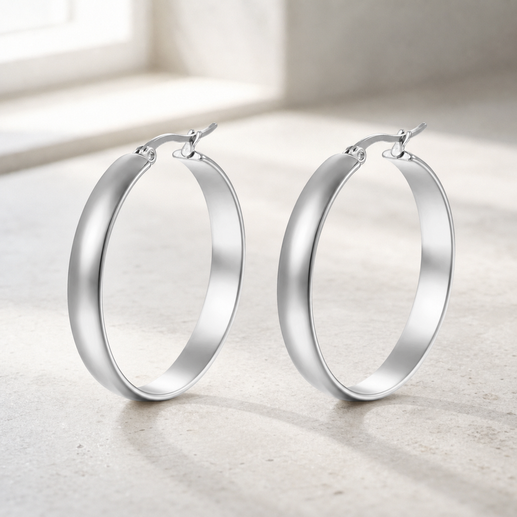 Silver-tone rounded hoop earrings product view